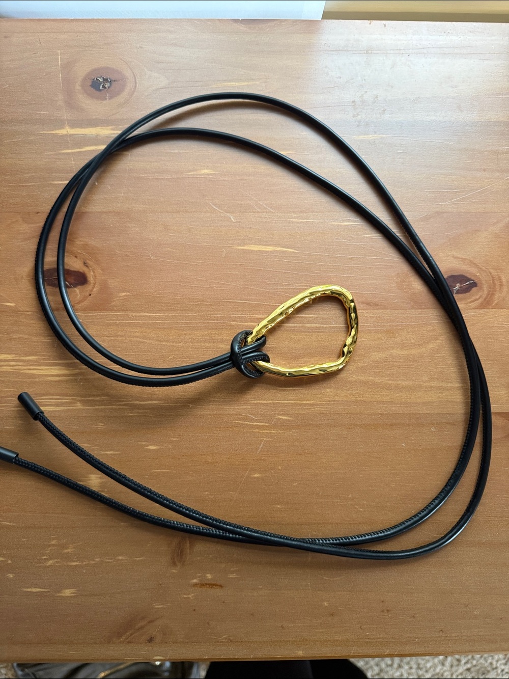 Zara Black Leather Cord Tie Belt with Gold Loop Accent